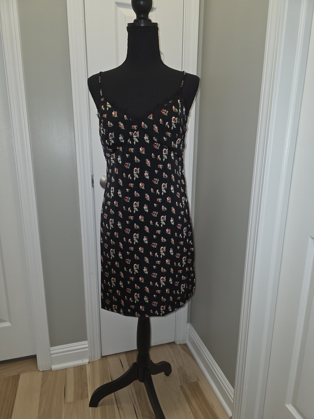 Lush Black Floral Mini Dress